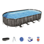 Каркасный овальный бассейн Bestway 732х366х122 см + фильтр-насос 9463 л/ч, лестница, тент (5611T BW)