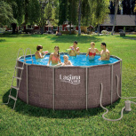 Каркасный бассейн Polygroup Summer Escapes "Ротанг" 366х132 см + ф/насос 3000 л/ч, лестница, настил, тент (P20-1252-P)