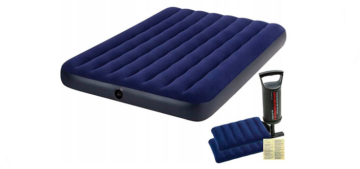 Надувной матрас Classic Downy Bed Fiber-Tech 152х203х25 см, с подушками и насосом (Intex 64765)