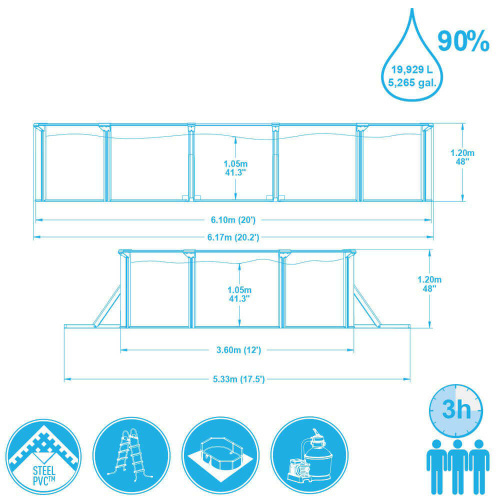 Стальной бассейн Bestway Hydrium Oval Pool 610х360х120 см + песочный ф/насос 5678 л/ч, лестница, тент, подстилка (56369 BW)