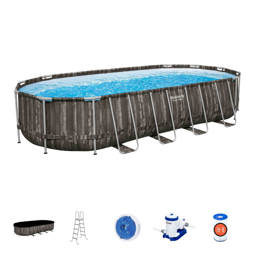 Каркасный овальный бассейн Bestway Power Steel 732х366х132 см + фильтр-насос 9463 л/ч, лестница, тент (561ES BW)