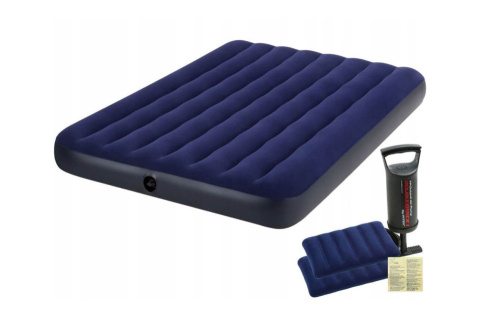 Надувной матрас Classic Downy Bed Fiber-Tech 152х203х25 см, с подушками и насосом (Intex 64765)