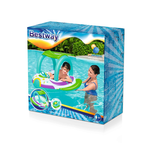 Надувная детская лодочка "Космос" 107х112 см, с тентом, от 3 лет (Bestway 34149 BW)