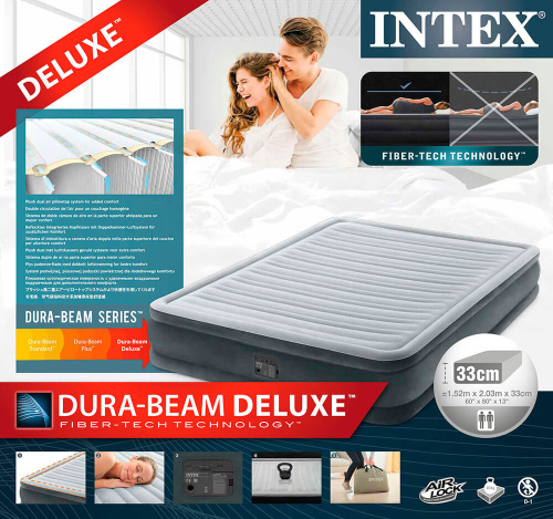 Надувная кровать Dura-Beam Plus Series 152х203х33 см, встроенный насос 220V (Intex 67770)