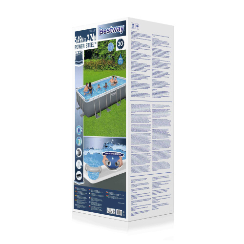 Каркасный прямоугольный бассейн Bestway 549х274х122 см + фильтр-насос 5678 л/ч, тент, лестница (56465 BW)