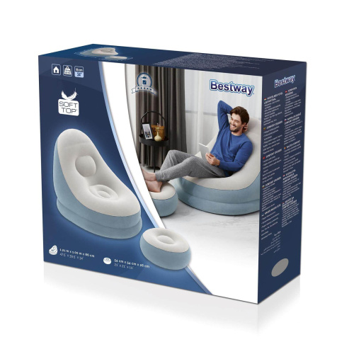 Кресло надувное Comfort Cruiser Lounger 121х100х86 см, с пуфиком для ног 54х54х26 см (Bestway 75053 BW)