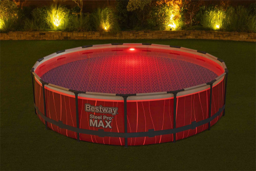 Каркасный бассейн Bestway 457х107 см со светодиодной подсветкой + фильтр-насос 3028 л/ч, лестница, пульт, тент (561GD BW)