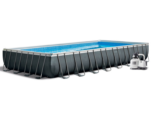Каркасный бассейн Intex Ultra Frame 975x488x132 см + песочный ф/насос, лестница, тент, подстилка (26374)