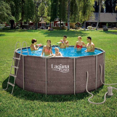Каркасный бассейн Polygroup Summer Escapes "Ротанг" 366х132 см + ф/насос 3000 л/ч, лестница, настил, тент (P20-1252-P)