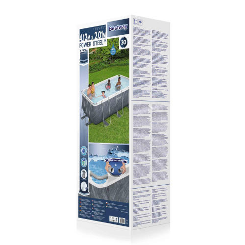 Каркасный прямоугольный бассейн Bestway "Мрамор" 412х201х122 см + фильтр-насос 2006 л/ч, лестница (56722)
