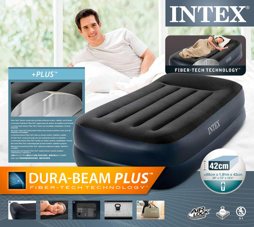 Надувная кровать Dura-Beam Basic Series 99х191х42 см, встроенный насос 220V (Intex 64122)