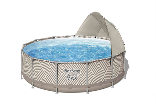 Каркасный бассейн Bestway Steel Pro MAX 396х107 см + фильтр-насос 2006 л/ч, лестница, тент, навес от солнца (561FY BW)