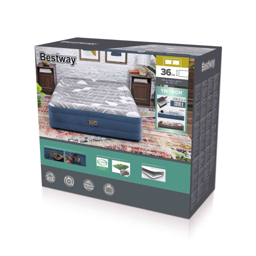 Надувная кровать Tritech Fashion Flock 203х152х36 см, встроенный насос 220V (Bestway 6712Y BW)