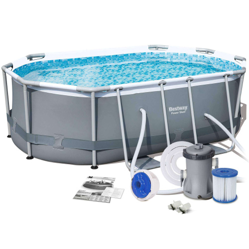 Каркасный овальный бассейн Bestway 305х200х84 см + фильтр-насос 1249 л/ч (5614A BW)
