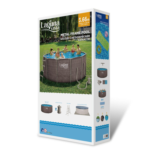 Каркасный бассейн Polygroup Summer Escapes "Ротанг" 366х132 см + ф/насос 3000 л/ч, лестница, настил, тент (P20-1252-P)