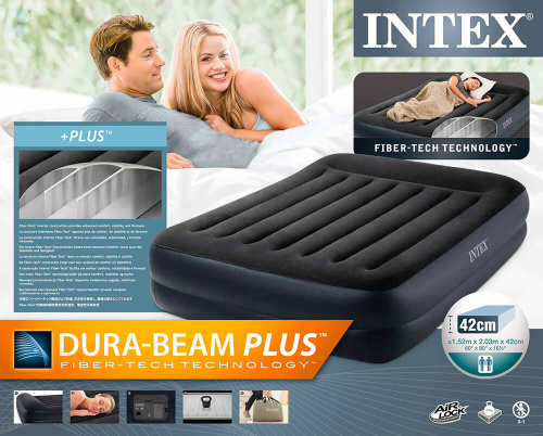 Надувная кровать Dura-Beam Basic Series 152х203х42 см, встроенный насос 220V (Intex 64124)