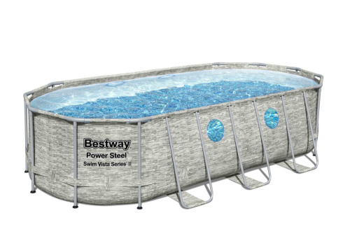 Каркасный овальный бассейн Bestway "Камень", 549х274х122 см + фильтр-насос 5678 л/ч, лестница, тент (56716 BW)