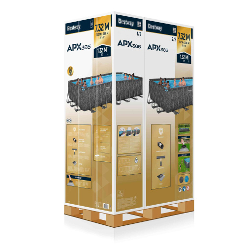 Каркасный бассейн Bestway APX 365, 732х366х132 см + песочный фильтр-насос 6056 л/ч, тент, лестница, наполнитель Polysphere (561KG BW)