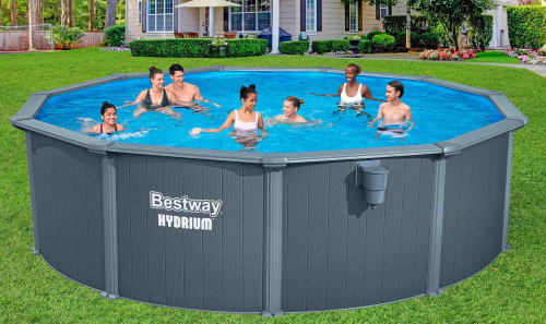 Стальной бассейн Bestway Hydrium Pool Set 488х132 см + песочный ф/насос 6056 л/ч, наполнитель Polysphere, лестница, тент, подстилка (561CU BW)
