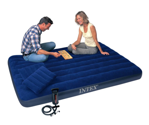 Надувной матрас Classic Downy Bed 152х203х22 см, с подушками и насосом (Intex 68765)