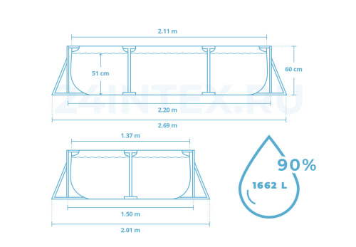 Каркасный бассейн Intex Rectangular Frame 220х150х60 см (28266)