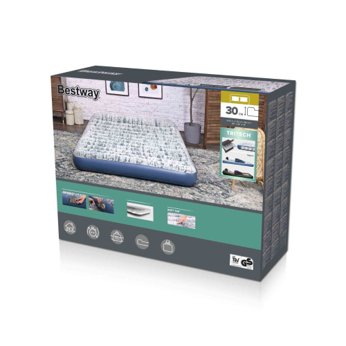 Надувной матрас Tritech 203x152x30 см, с подголовником, встроенный насос 220V (Bestway 67836 BW)