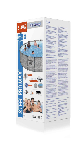 Каркасный бассейн Bestway Steel Pro MAX 549х122 см + фильтр-насос 5678 л/ч, лестница, тент (5618Y BW)