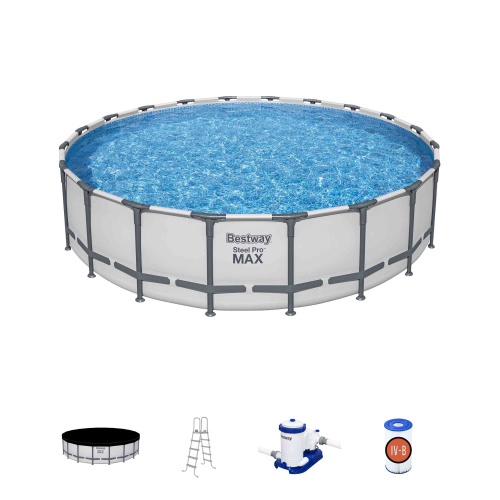 Каркасный бассейн Bestway Steel Pro MAX 610х132 см + фильтр-насос 9463 л/ч, лестница, тент (561FM BW)